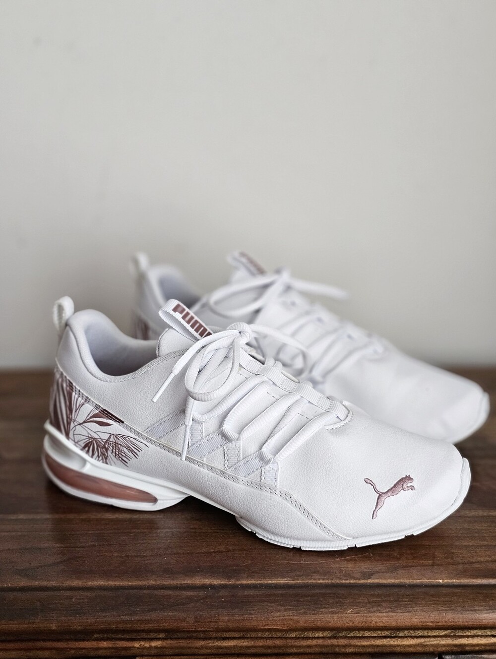PUMA Riaze Prowl Women’s Sneakers White Rose Gold Floral Athletic Shoes 8.5